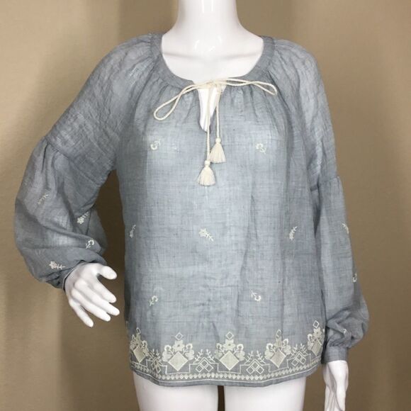 Vince Camuto Embroidered Tassel-Tie Top (A7) - Picture 1 of 7